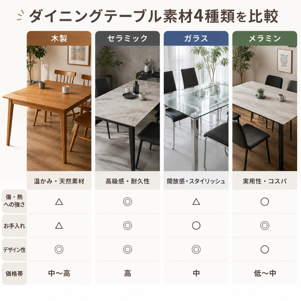 ダイニングテーブルのおすすめ素材は？木製・セラミック・ガラス