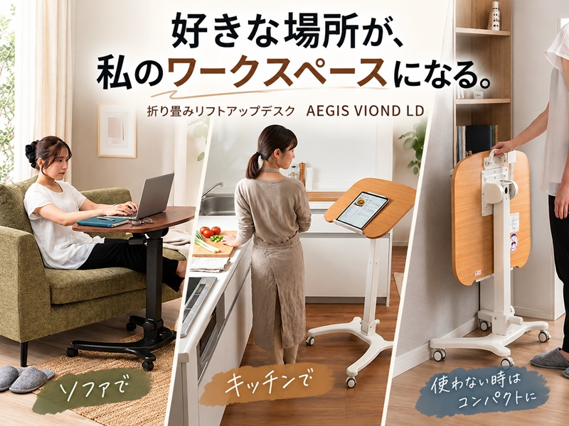 好きな場所が、私のワークスペースになる。リフトアップデスクAEGIS VIOND LD