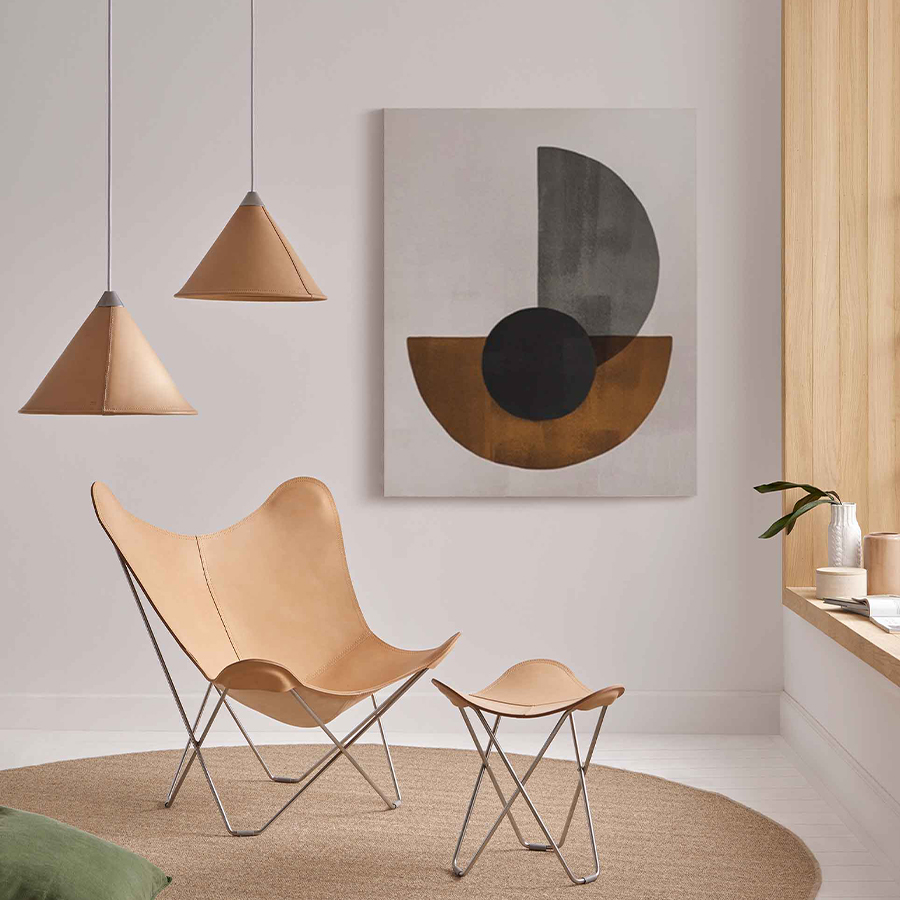 Cuero　クエロ　ペンダントライト NAMIBIA LEATHER LAMP ブラウン（玄関渡し品）
