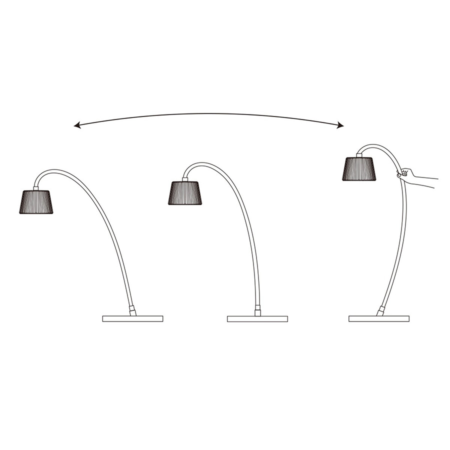 ■角度調節機能についてこのランプはご自由にアームの角度を調節することができます。また、角度を調節してもシェードは常に真下を照らすようになっています。
