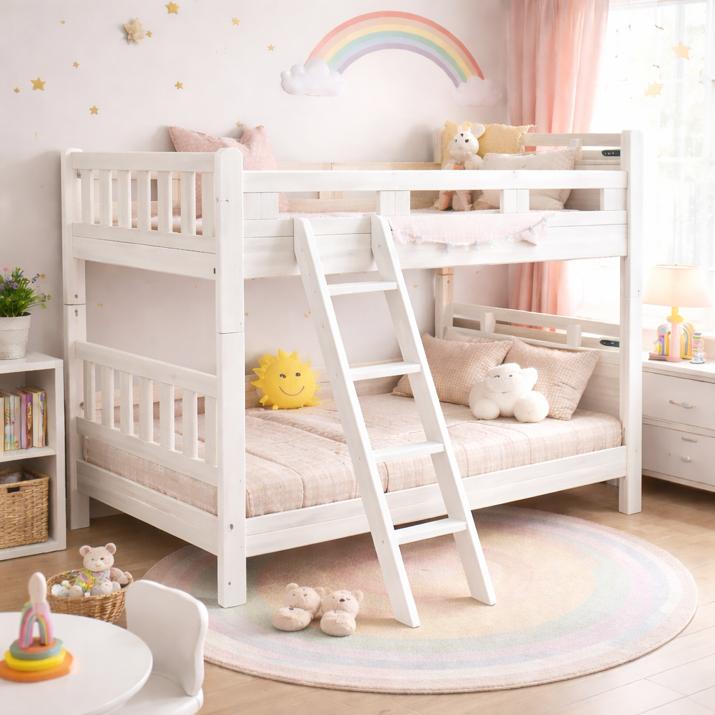 【新品未使用】2段ベッド Woody Prime Cherry 省スペース子供用二段ベッド | 高級素材と安全性を
