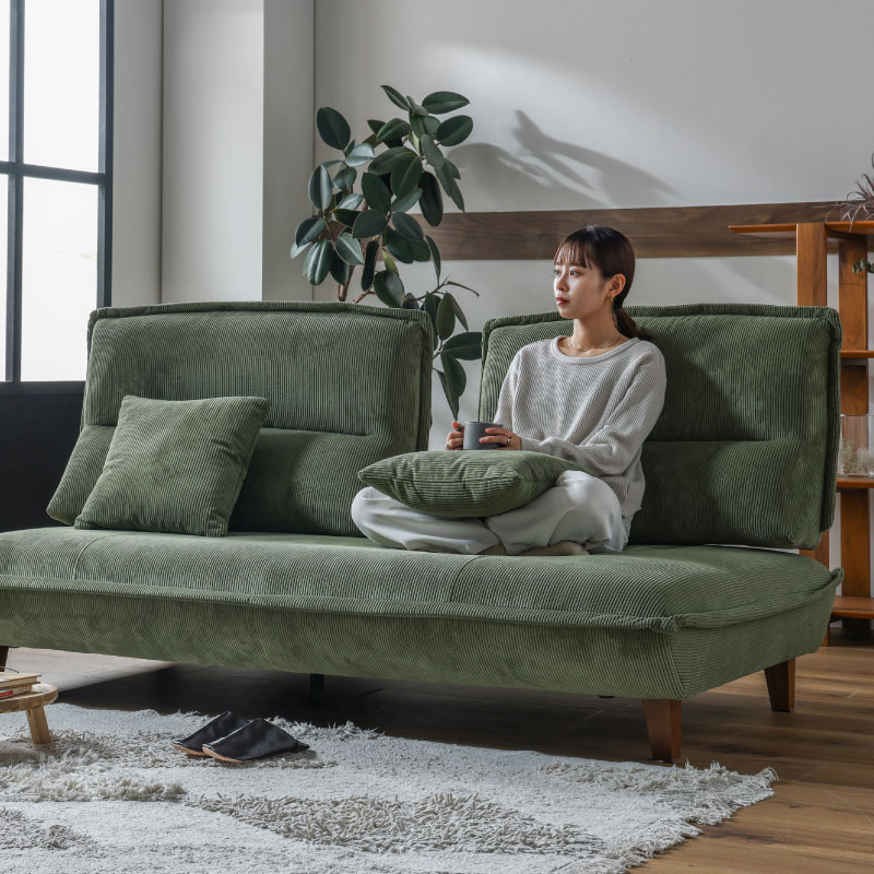 関家具 3人掛けソファ グランパ 2PC06 モスグリーン