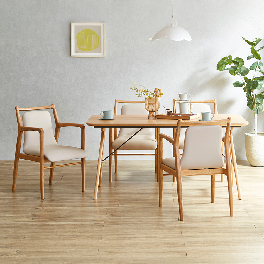 オーク：テーブル150cm／アームチェア